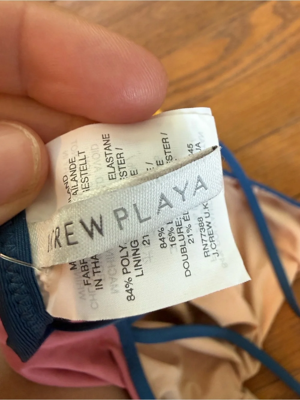 J. Crew Pink Swimsuit with Blue Straps and Yellow Accent
